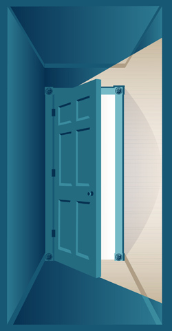 teal door